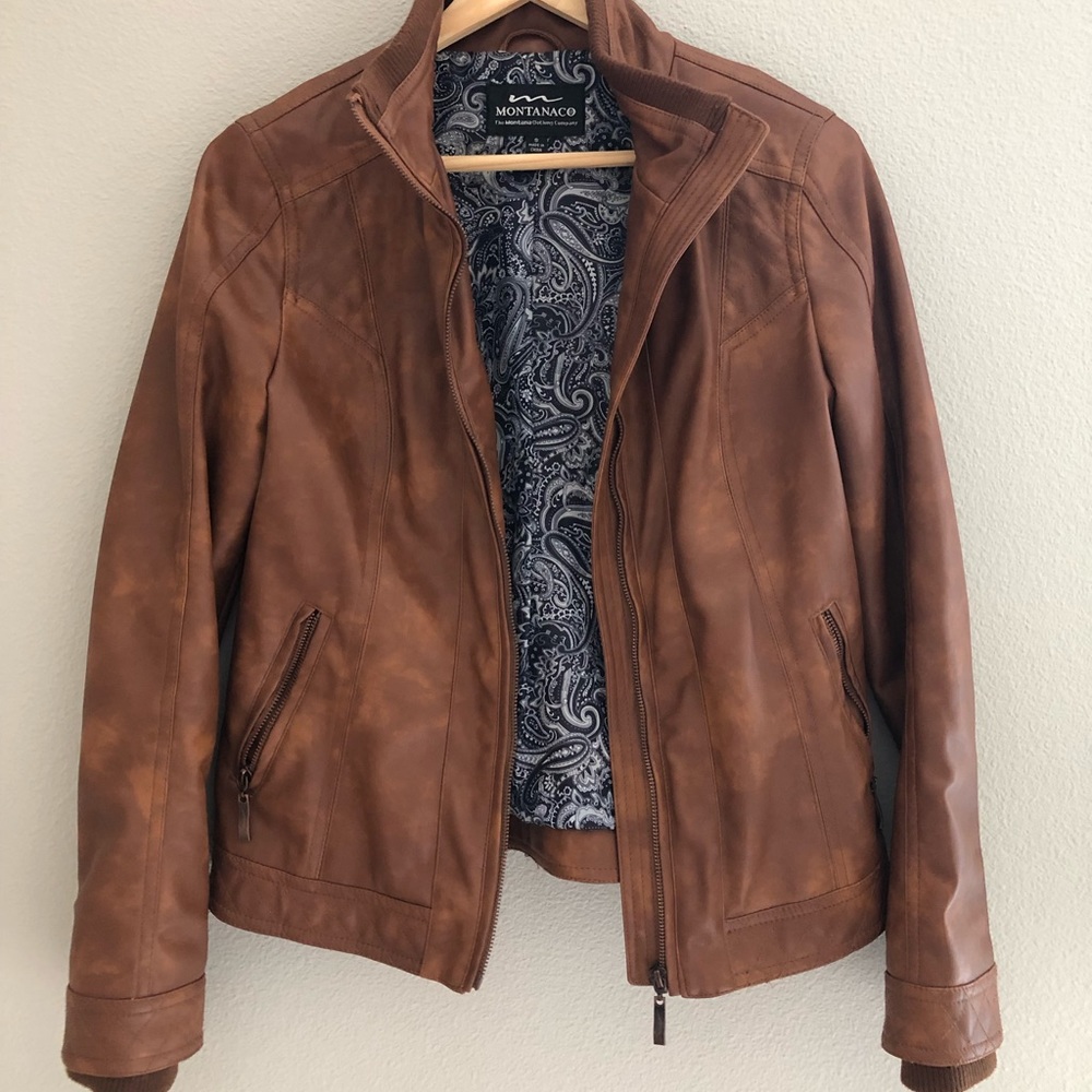 Vegan camel leather Moto jacket
